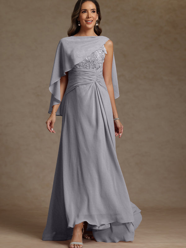 A-Line/Princess Two-Piece Pleated Lace Appliques Floor-Length Mother of the Bride Dresses with Ruffle