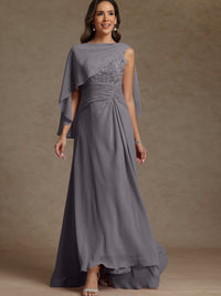 A-Line/Princess Two-Piece Pleated Lace Appliques Floor-Length Mother of the Bride Dresses with Ruffle