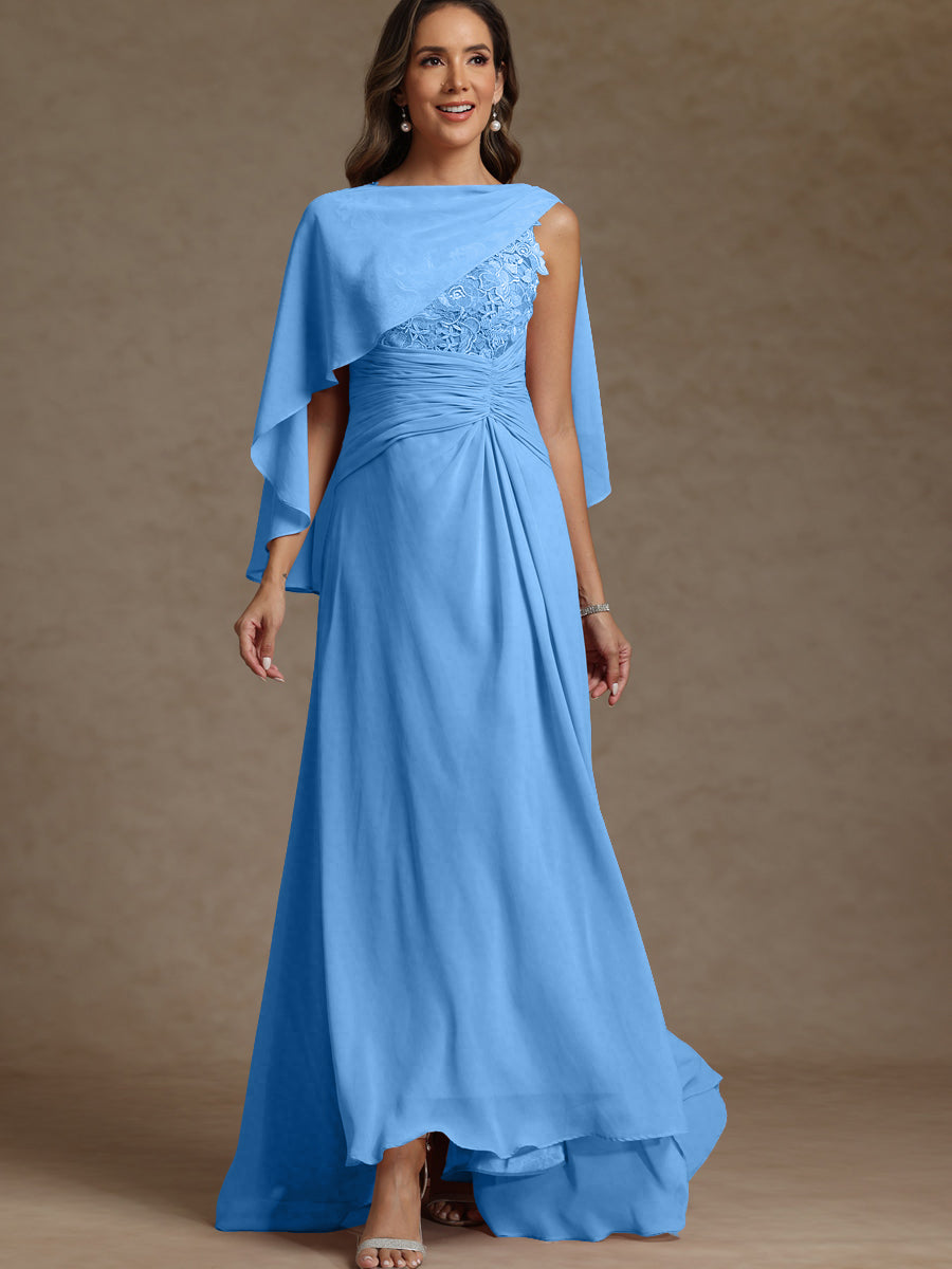 A-Line/Princess Two-Piece Pleated Lace Appliques Floor-Length Mother of the Bride Dresses with Ruffle
