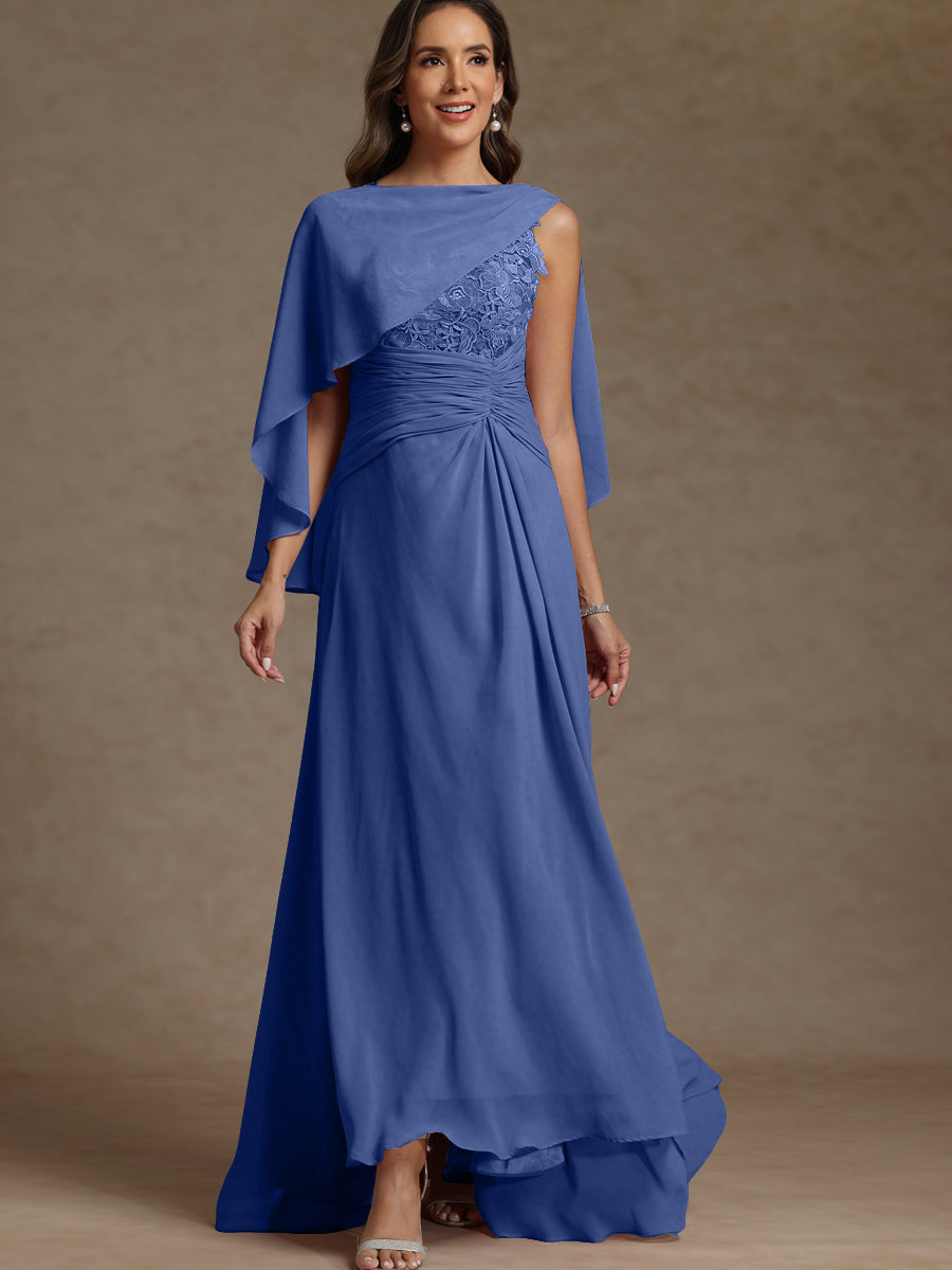 A-Line/Princess Two-Piece Pleated Lace Appliques Floor-Length Mother of the Bride Dresses with Ruffle