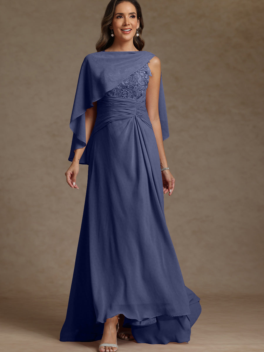 A-Line/Princess Two-Piece Pleated Lace Appliques Floor-Length Mother of the Bride Dresses with Ruffle