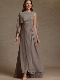 A-Line/Princess Two-Piece Pleated Lace Appliques Floor-Length Mother of the Bride Dresses with Ruffle