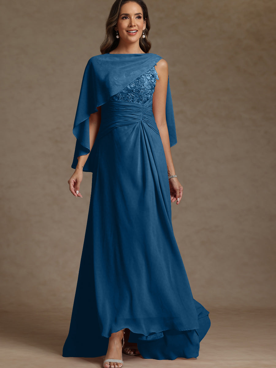 A-Line/Princess Two-Piece Pleated Lace Appliques Floor-Length Mother of the Bride Dresses with Ruffle