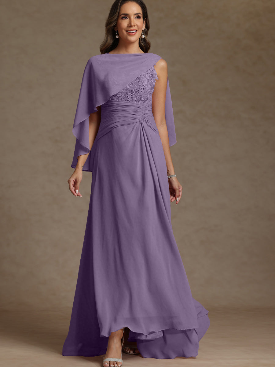 A-Line/Princess Two-Piece Pleated Lace Appliques Floor-Length Mother of the Bride Dresses with Ruffle