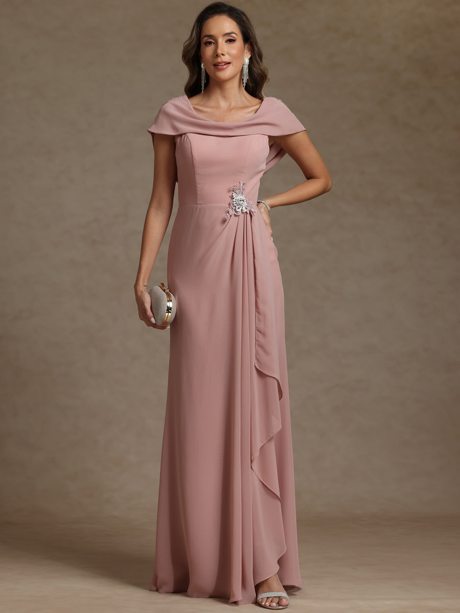 Sheath/Column Asymmetrical Cape Sleeves Floor-Length Mother of the Bride Dresses with Ruffle