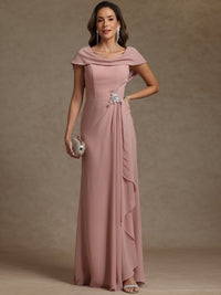 Sheath/Column Asymmetrical Cape Sleeves Floor-Length Mother of the Bride Dresses with Ruffle
