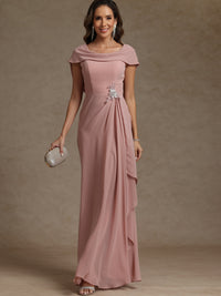 Sheath/Column Asymmetrical Cape Sleeves Floor-Length Mother of the Bride Dresses with Ruffle