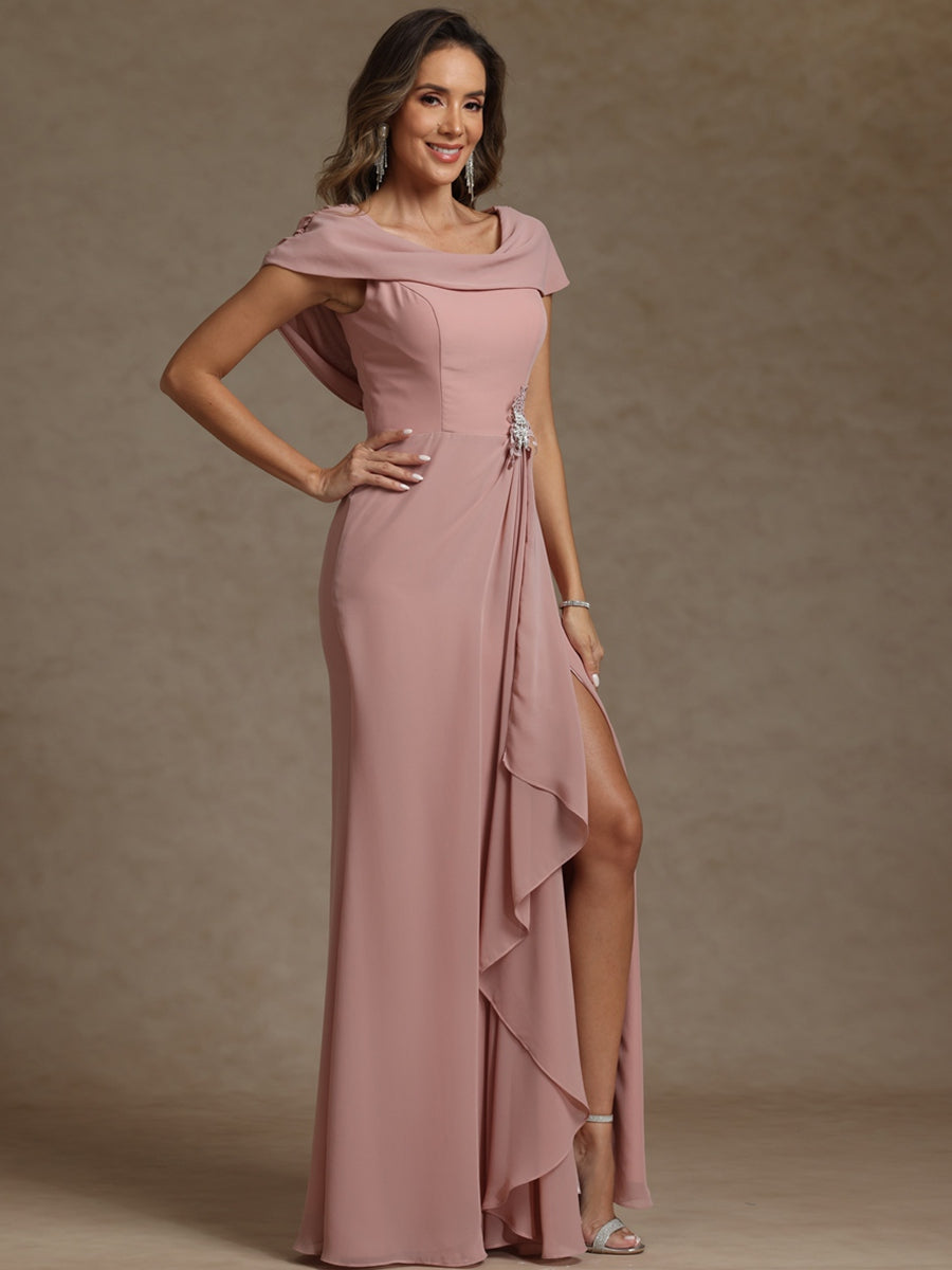 Sheath/Column Asymmetrical Cape Sleeves Floor-Length Mother of the Bride Dresses with Ruffle