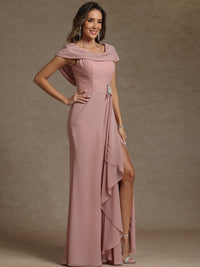 Sheath/Column Asymmetrical Cape Sleeves Floor-Length Mother of the Bride Dresses with Ruffle