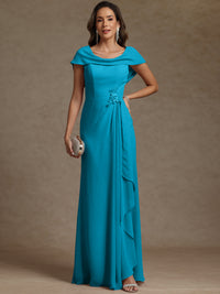 Sheath/Column Asymmetrical Cape Sleeves Floor-Length Mother of the Bride Dresses with Ruffle