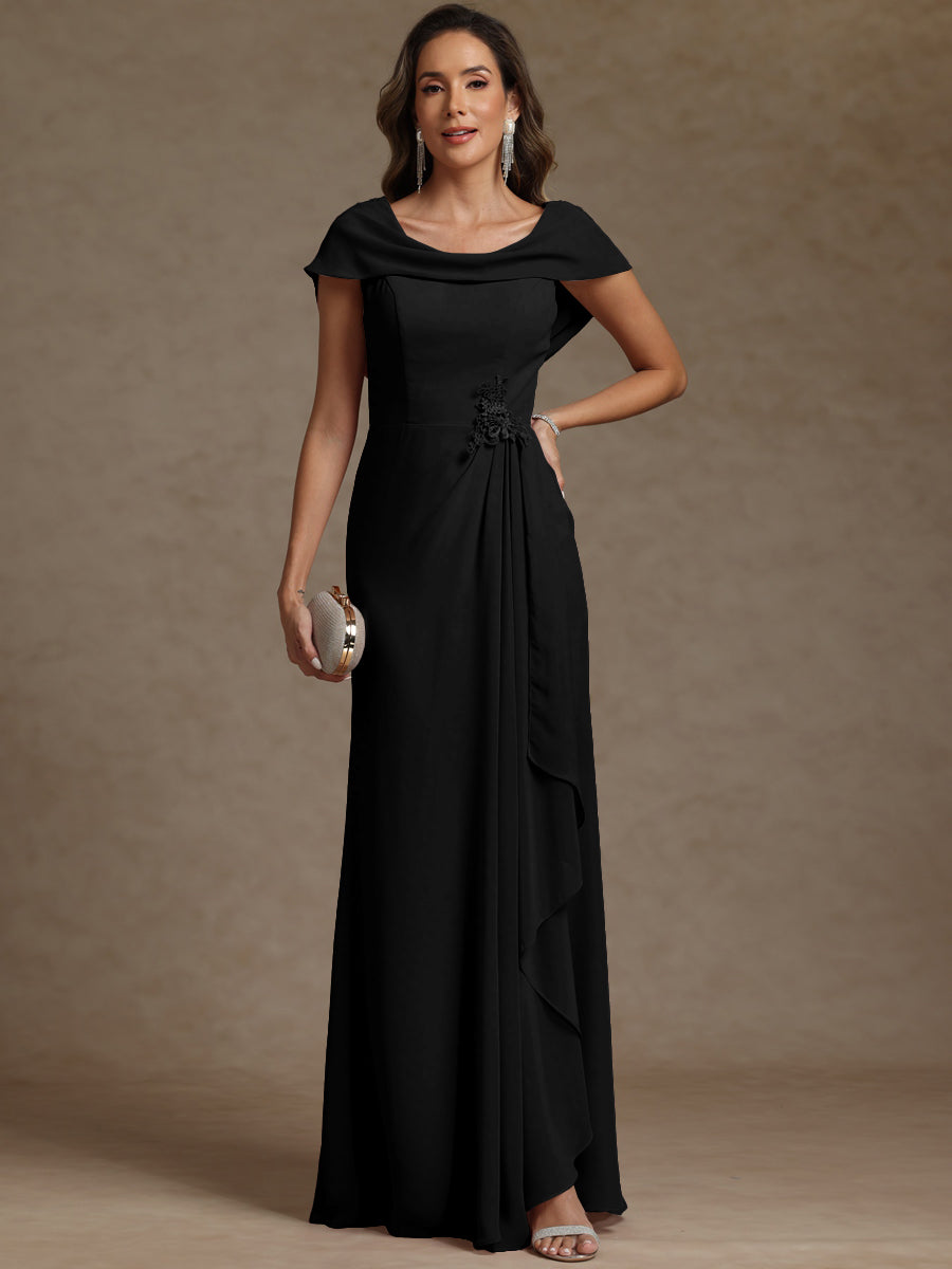 Sheath/Column Asymmetrical Cape Sleeves Floor-Length Mother of the Bride Dresses with Ruffle