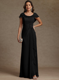Sheath/Column Asymmetrical Cape Sleeves Floor-Length Mother of the Bride Dresses with Ruffle
