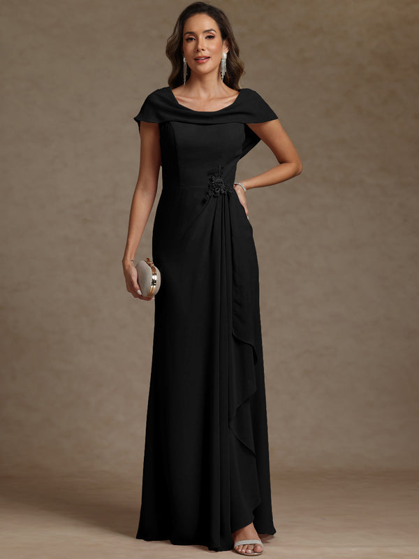 Sheath/Column Asymmetrical Cape Sleeves Floor-Length Mother of the Bride Dresses with Ruffle