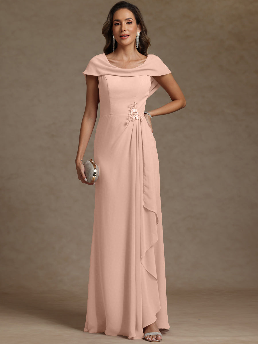 Sheath/Column Asymmetrical Cape Sleeves Floor-Length Mother of the Bride Dresses with Ruffle