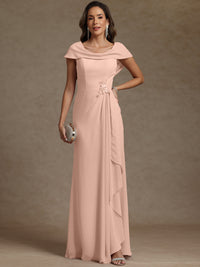 Sheath/Column Asymmetrical Cape Sleeves Floor-Length Mother of the Bride Dresses with Ruffle