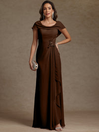 Sheath/Column Asymmetrical Cape Sleeves Floor-Length Mother of the Bride Dresses with Ruffle