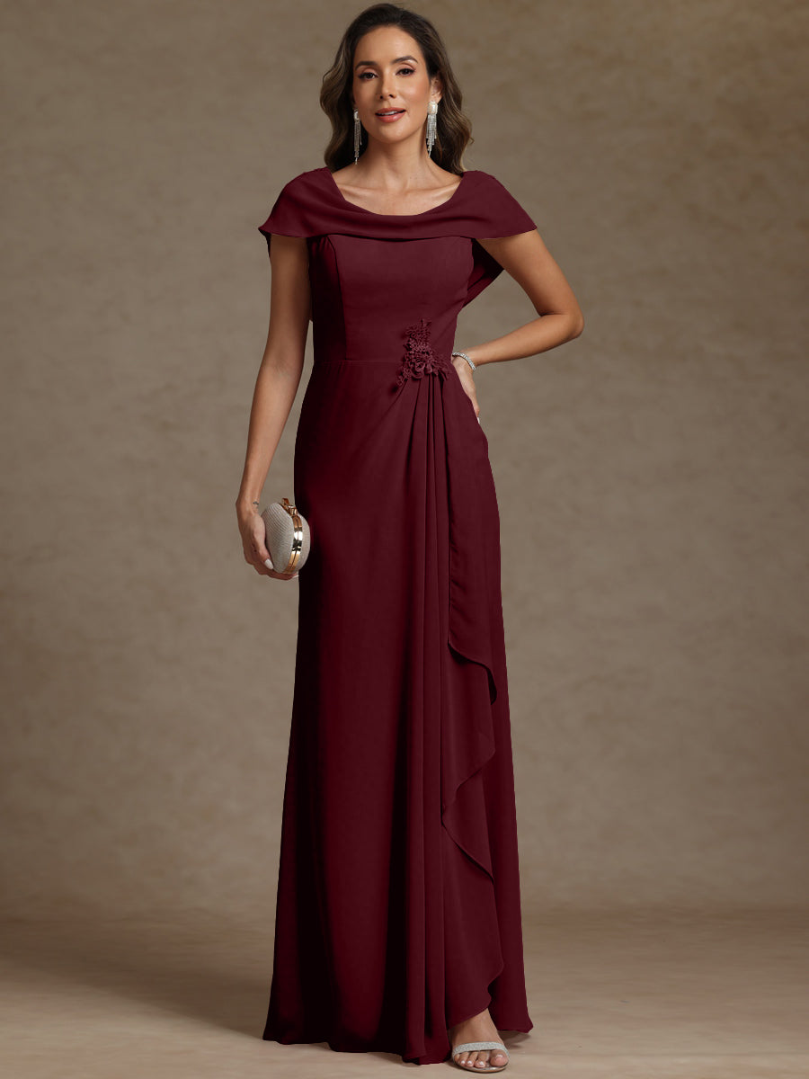 Sheath/Column Asymmetrical Cape Sleeves Floor-Length Mother of the Bride Dresses with Ruffle