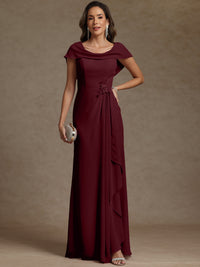 Sheath/Column Asymmetrical Cape Sleeves Floor-Length Mother of the Bride Dresses with Ruffle