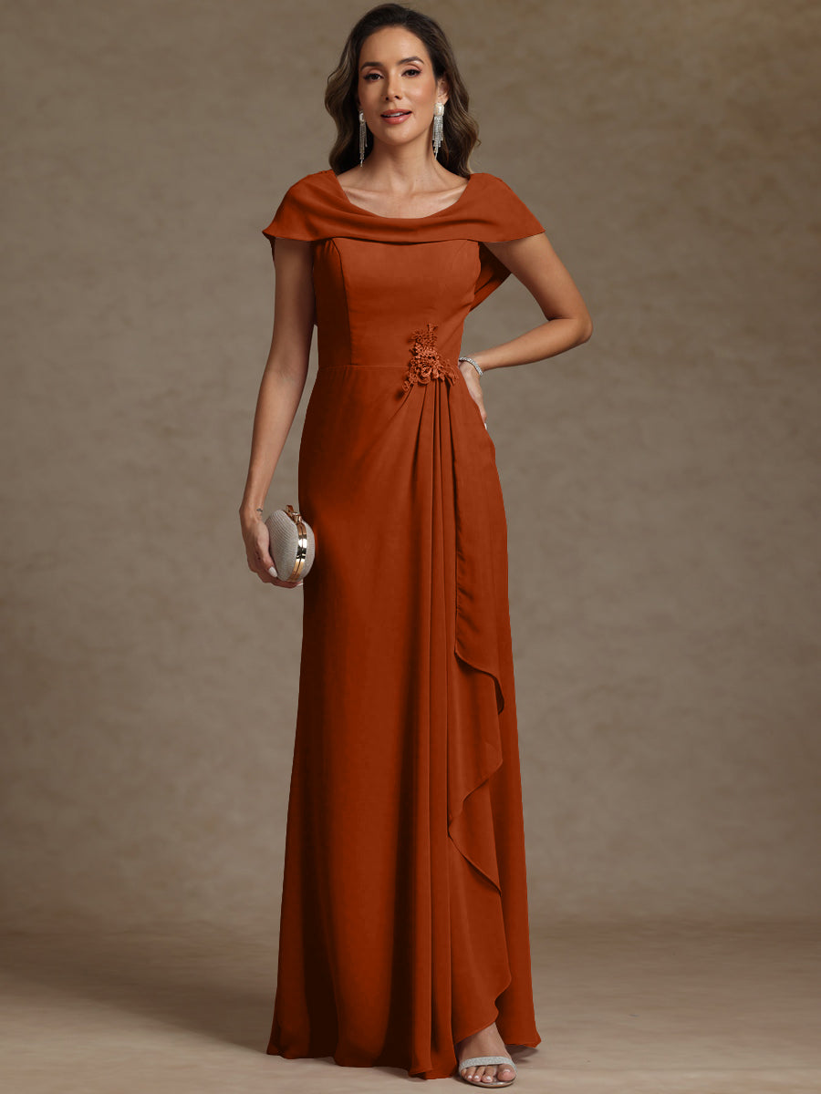 Sheath/Column Asymmetrical Cape Sleeves Floor-Length Mother of the Bride Dresses with Ruffle