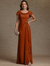 Sheath/Column Asymmetrical Cape Sleeves Floor-Length Mother of the Bride Dresses with Ruffle