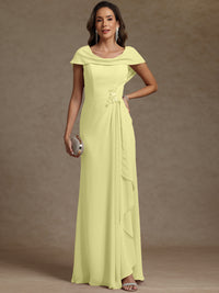 Sheath/Column Asymmetrical Cape Sleeves Floor-Length Mother of the Bride Dresses with Ruffle