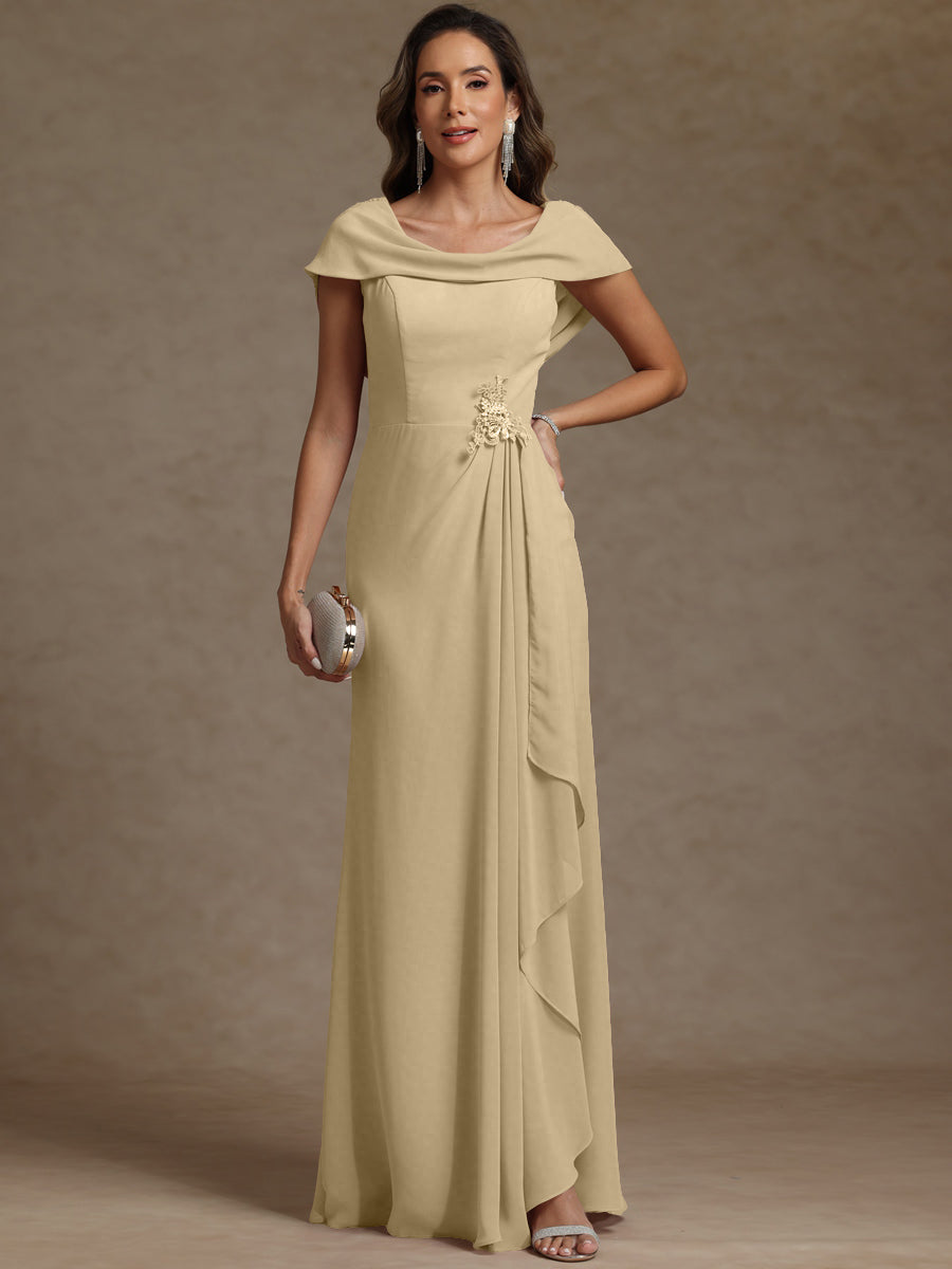 Sheath/Column Asymmetrical Cape Sleeves Floor-Length Mother of the Bride Dresses with Ruffle