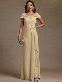 Sheath/Column Asymmetrical Cape Sleeves Floor-Length Mother of the Bride Dresses with Ruffle