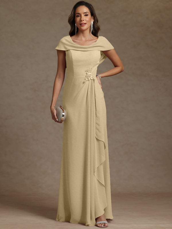 Sheath/Column Asymmetrical Cape Sleeves Floor-Length Mother of the Bride Dresses with Ruffle