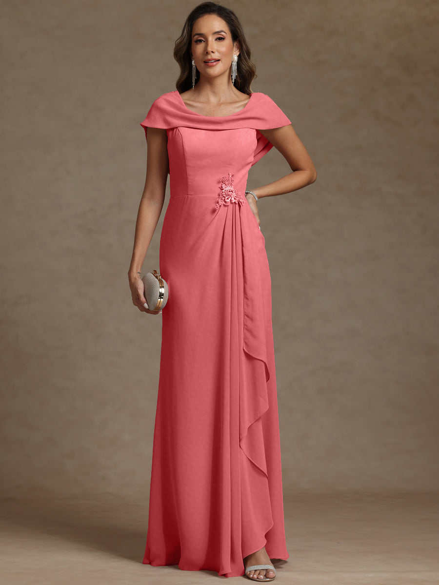 Sheath/Column Asymmetrical Cape Sleeves Floor-Length Mother of the Bride Dresses with Ruffle