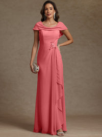 Sheath/Column Asymmetrical Cape Sleeves Floor-Length Mother of the Bride Dresses with Ruffle