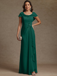 Sheath/Column Asymmetrical Cape Sleeves Floor-Length Mother of the Bride Dresses with Ruffle