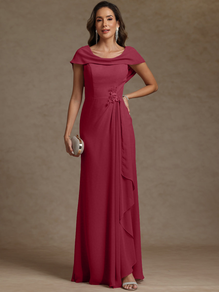 Sheath/Column Asymmetrical Cape Sleeves Floor-Length Mother of the Bride Dresses with Ruffle
