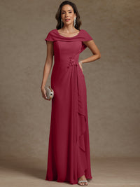 Sheath/Column Asymmetrical Cape Sleeves Floor-Length Mother of the Bride Dresses with Ruffle