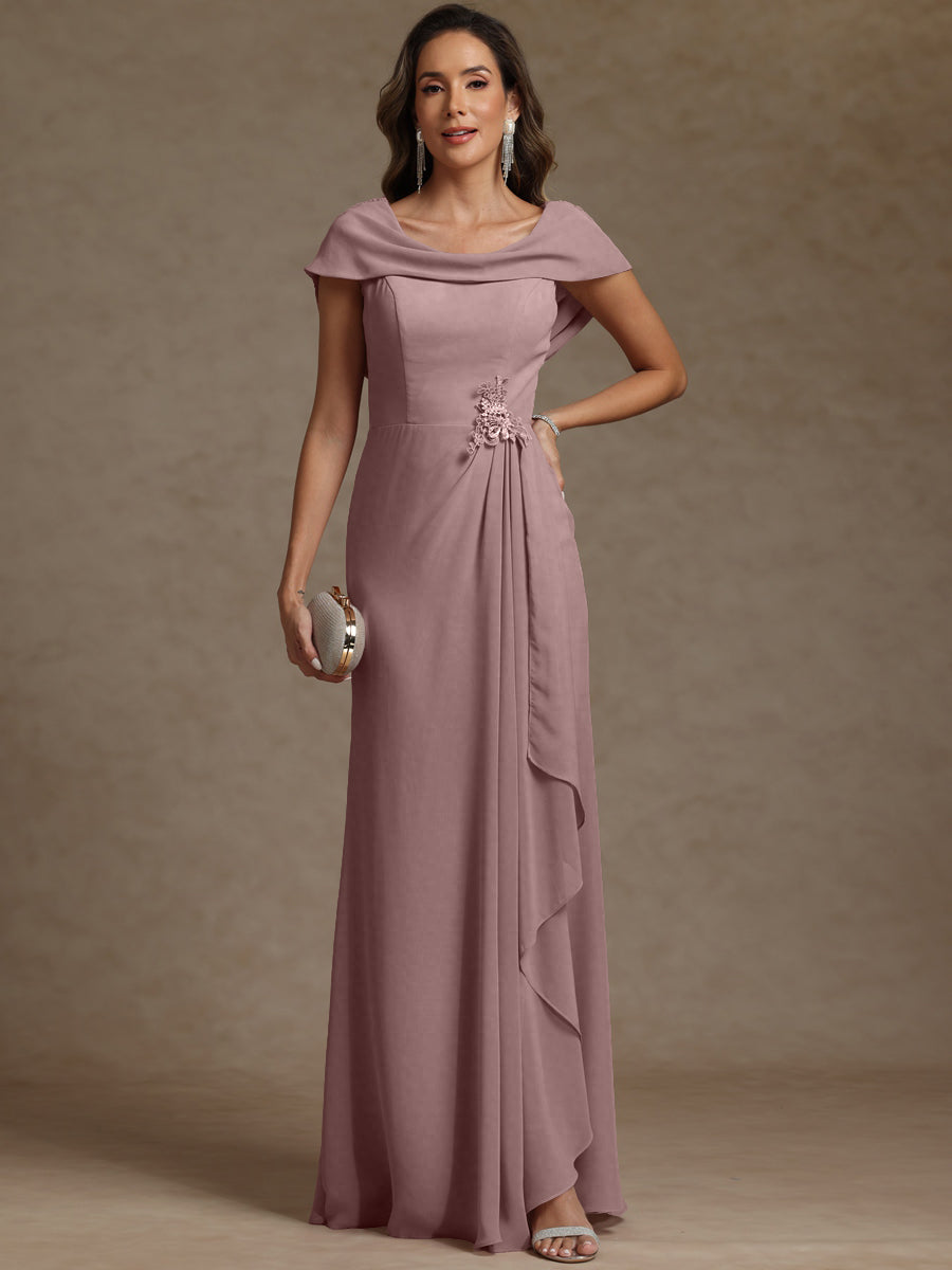 Sheath/Column Asymmetrical Cape Sleeves Floor-Length Mother of the Bride Dresses with Ruffle