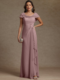 Sheath/Column Asymmetrical Cape Sleeves Floor-Length Mother of the Bride Dresses with Ruffle