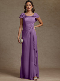 Sheath/Column Asymmetrical Cape Sleeves Floor-Length Mother of the Bride Dresses with Ruffle