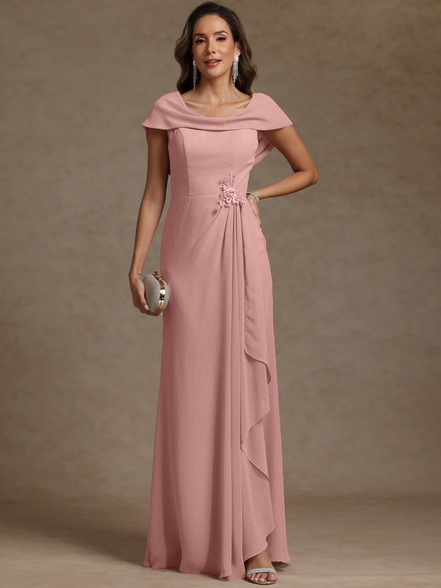 Sheath/Column Asymmetrical Cape Sleeves Floor-Length Mother of the Bride Dresses with Ruffle