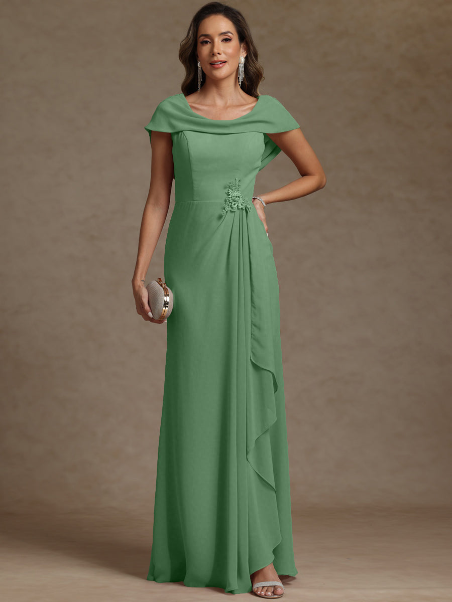 Sheath/Column Asymmetrical Cape Sleeves Floor-Length Mother of the Bride Dresses with Ruffle