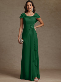 Sheath/Column Asymmetrical Cape Sleeves Floor-Length Mother of the Bride Dresses with Ruffle