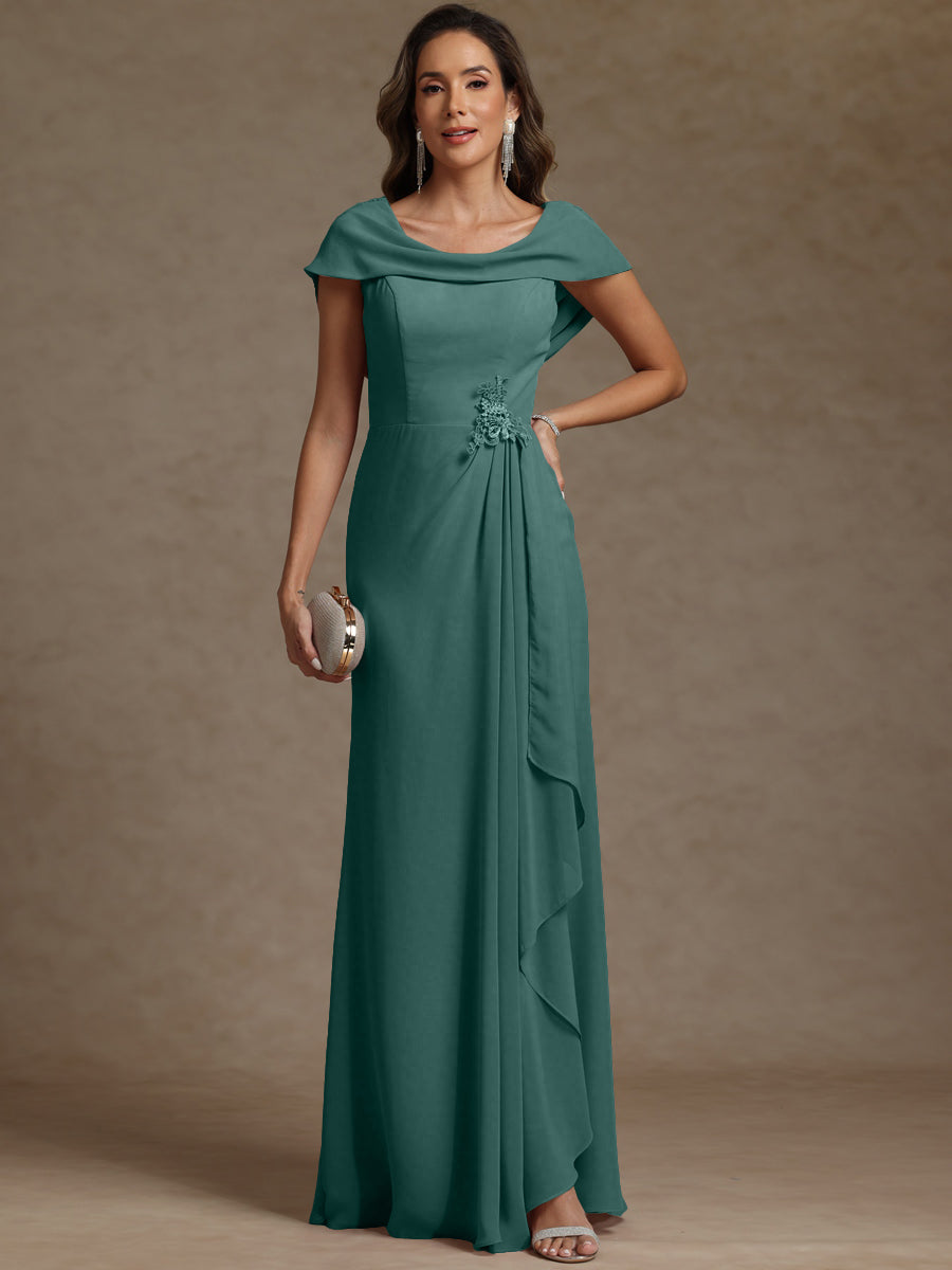 Sheath/Column Asymmetrical Cape Sleeves Floor-Length Mother of the Bride Dresses with Ruffle