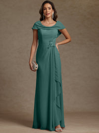 Sheath/Column Asymmetrical Cape Sleeves Floor-Length Mother of the Bride Dresses with Ruffle