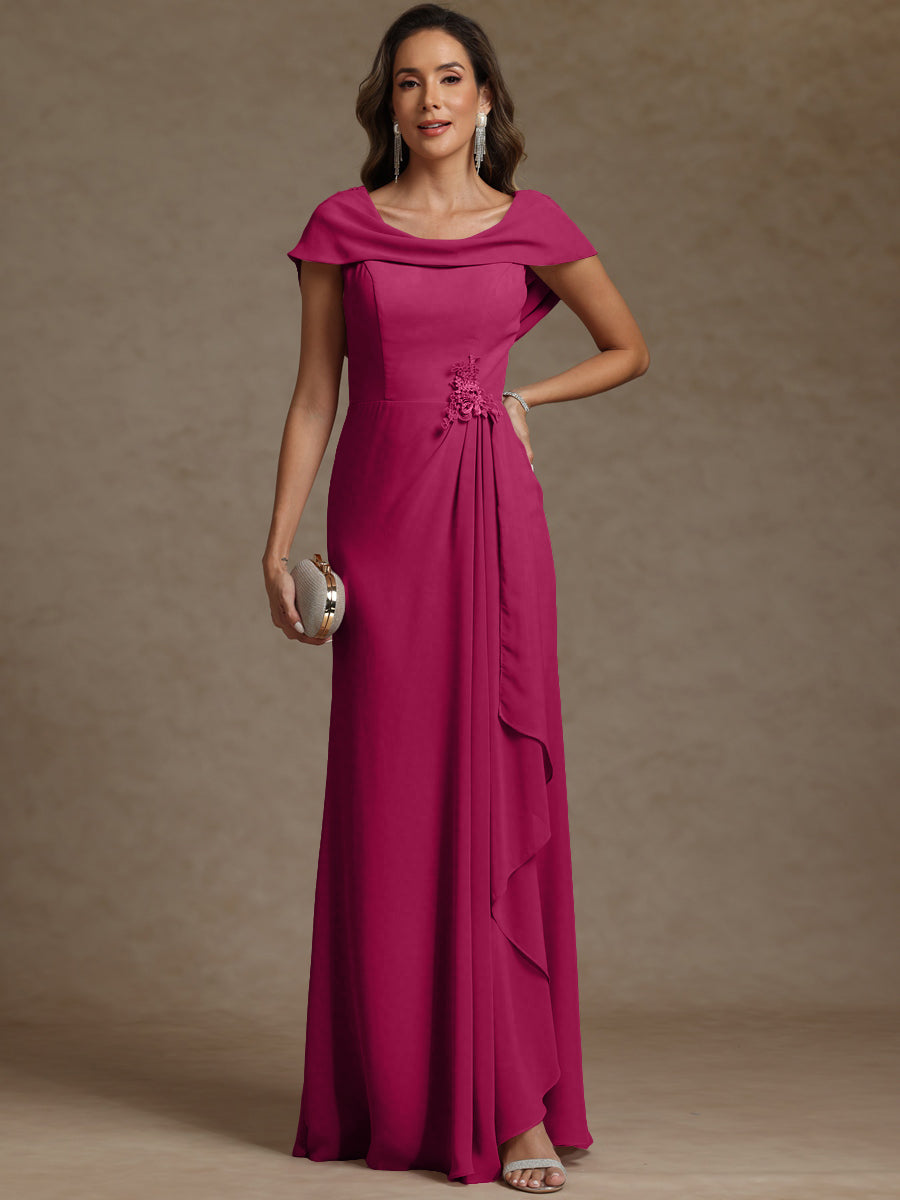 Sheath/Column Asymmetrical Cape Sleeves Floor-Length Mother of the Bride Dresses with Ruffle