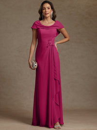 Sheath/Column Asymmetrical Cape Sleeves Floor-Length Mother of the Bride Dresses with Ruffle