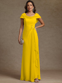 Sheath/Column Asymmetrical Cape Sleeves Floor-Length Mother of the Bride Dresses with Ruffle