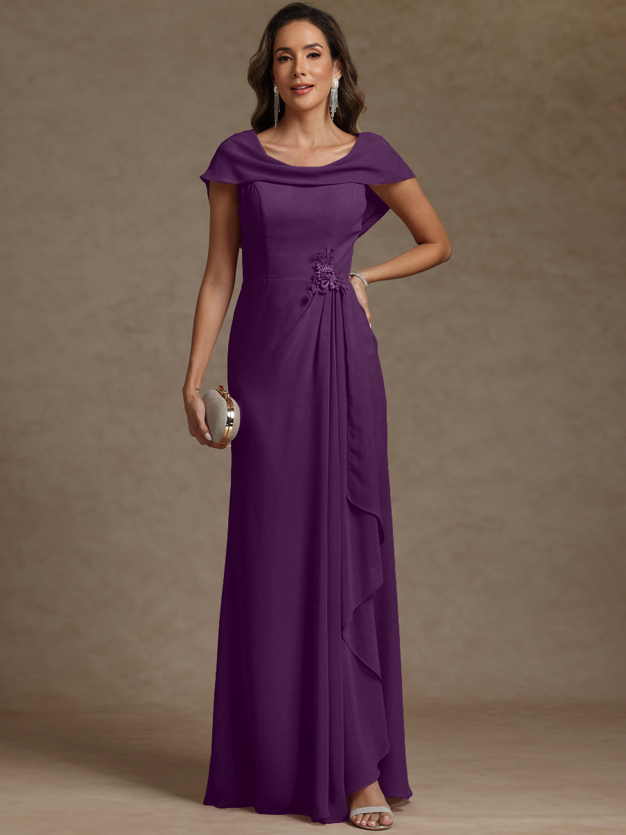 Sheath/Column Asymmetrical Cape Sleeves Floor-Length Mother of the Bride Dresses with Ruffle
