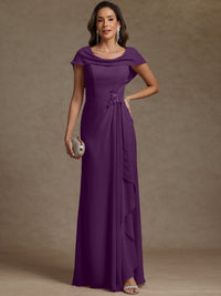 Sheath/Column Asymmetrical Cape Sleeves Floor-Length Mother of the Bride Dresses with Ruffle