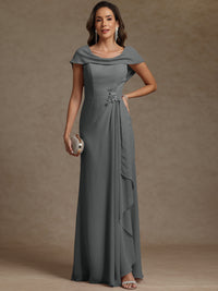 Sheath/Column Asymmetrical Cape Sleeves Floor-Length Mother of the Bride Dresses with Ruffle