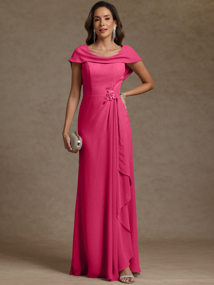 Sheath/Column Asymmetrical Cape Sleeves Floor-Length Mother of the Bride Dresses with Ruffle