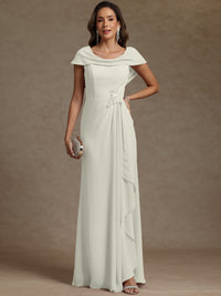 Sheath/Column Asymmetrical Cape Sleeves Floor-Length Mother of the Bride Dresses with Ruffle