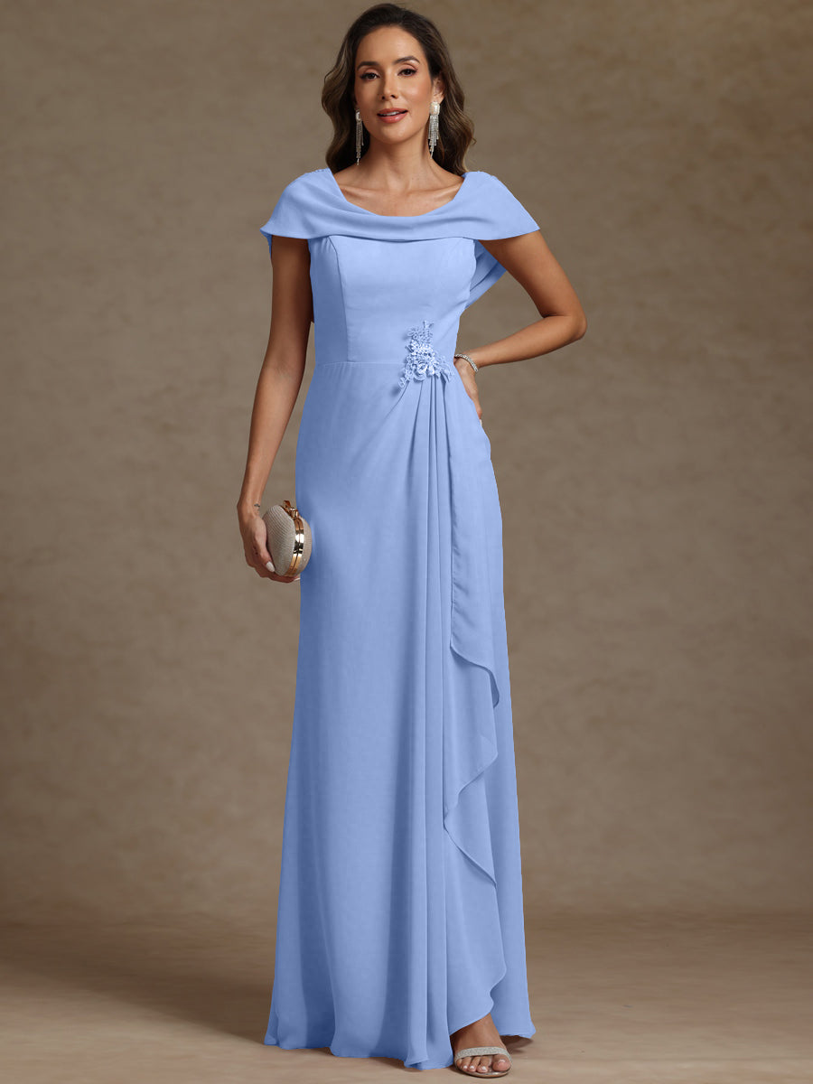 Sheath/Column Asymmetrical Cape Sleeves Floor-Length Mother of the Bride Dresses with Ruffle